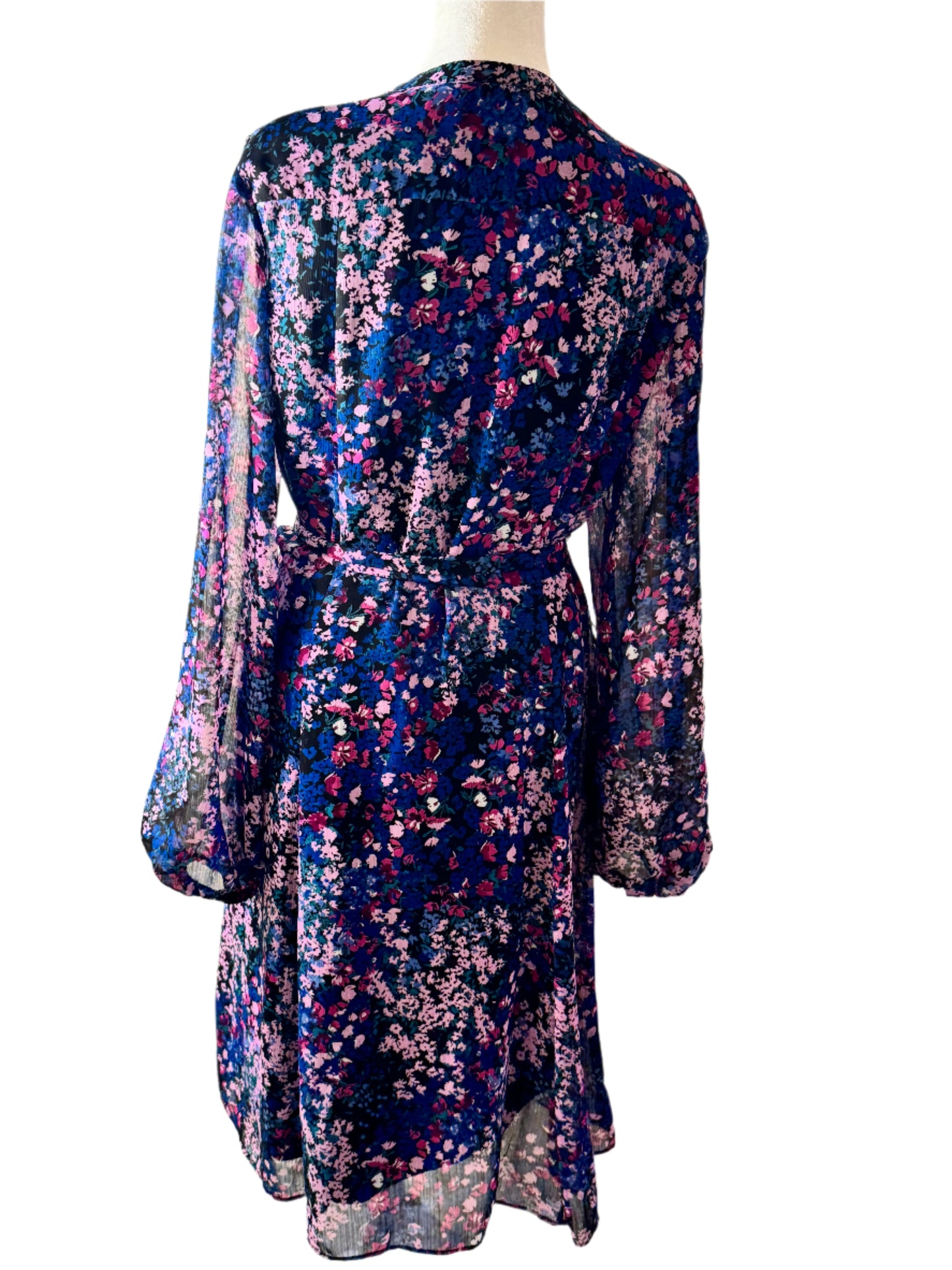 PREOWNED!! MSK Long Sleeve Floral Fit + Flare Dresses 16|Blk Blue Lavender
