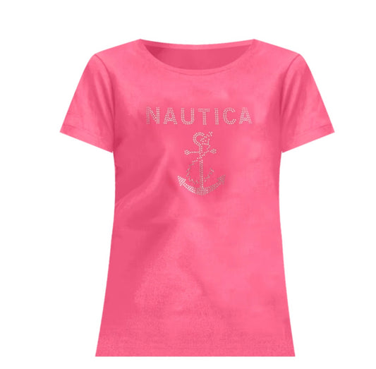 NEW!! Nautica Women Rhinestone Graphic T-Shirt  XL